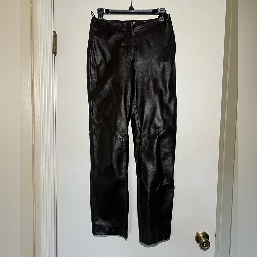 Dark brown genuine leather pants